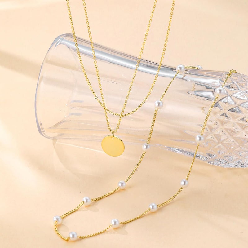 MFRYK Gold/Silver Necklaces Stack For Women,14K Gold/Sterling Silver Plated Simple Layered Choker Necklaces For Women,Stackable Multilayer Pearl Cross Disc Circle Pendant Cuban Herringbone Snake Paperclip Chain Necklaces Set Jewelry Gift for Women - Image 5